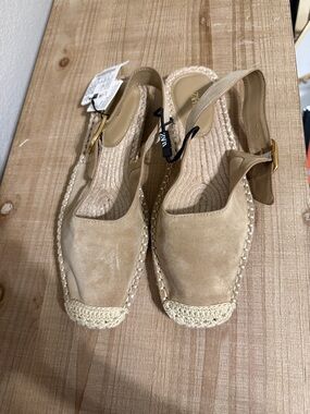 Zara flat cream suede slingback espadrille